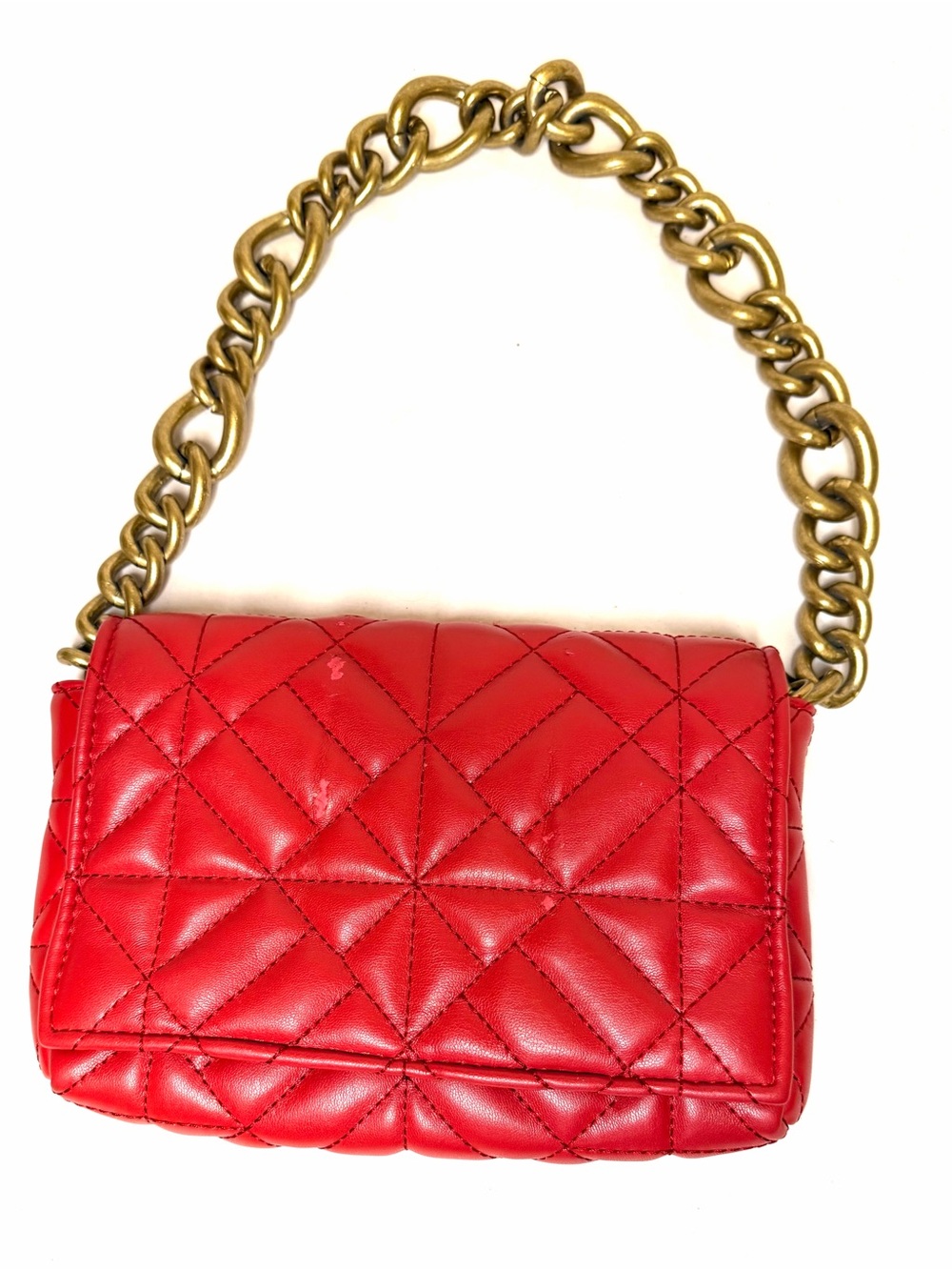 Zara Red Quilted Shoulder Bag with Gold Chain Handle
